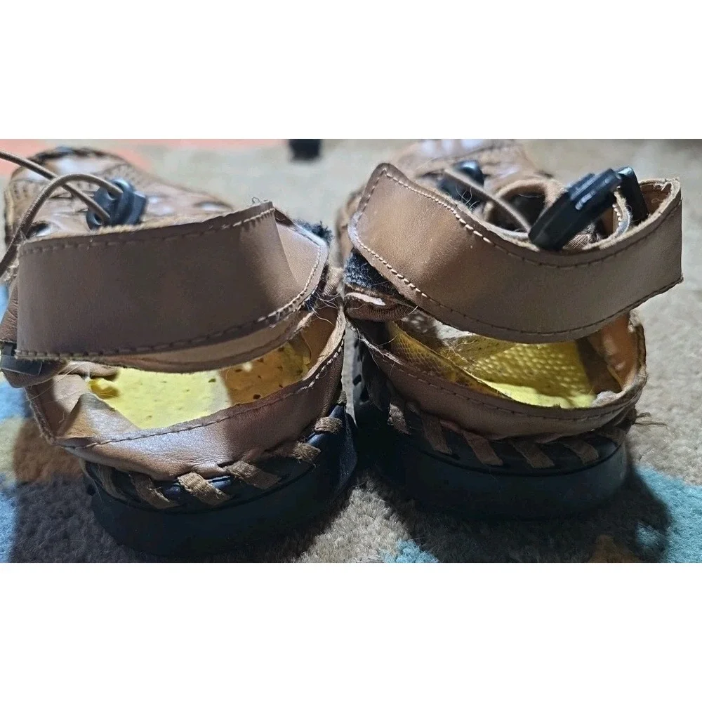 Menico Brown‎ Mens 8 Rubber Toe Cap Leather Handmade Breathable Water Sandals